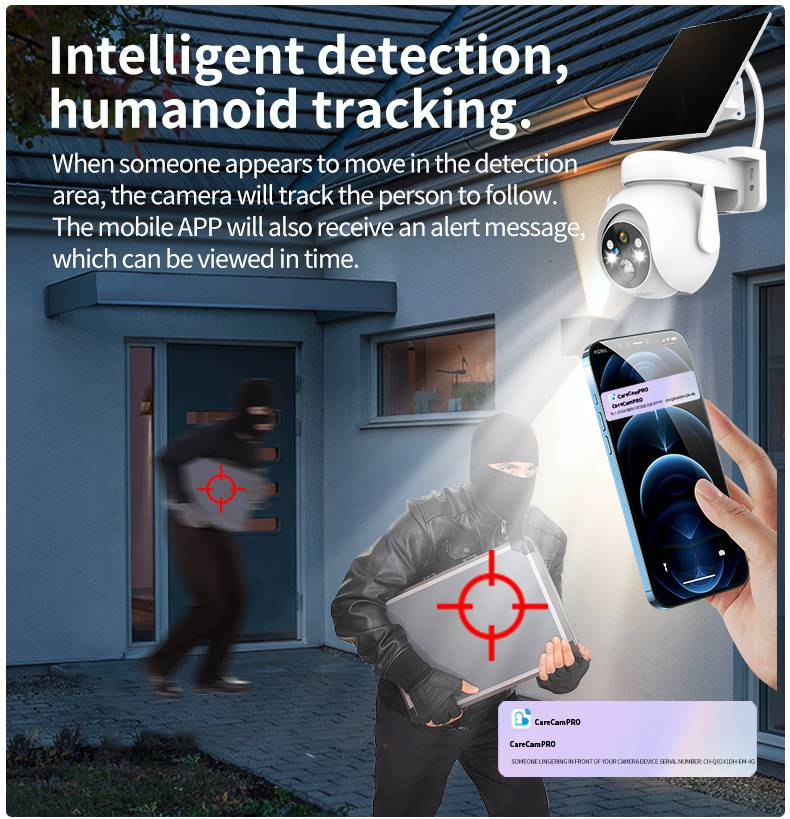 Outdoor Waterproof 4G Solar-Powered Surveillance Camera For Home Use With WiFi, Low Power Consumption, Battery, And Black Light Night Vision Monitor_voghion.com