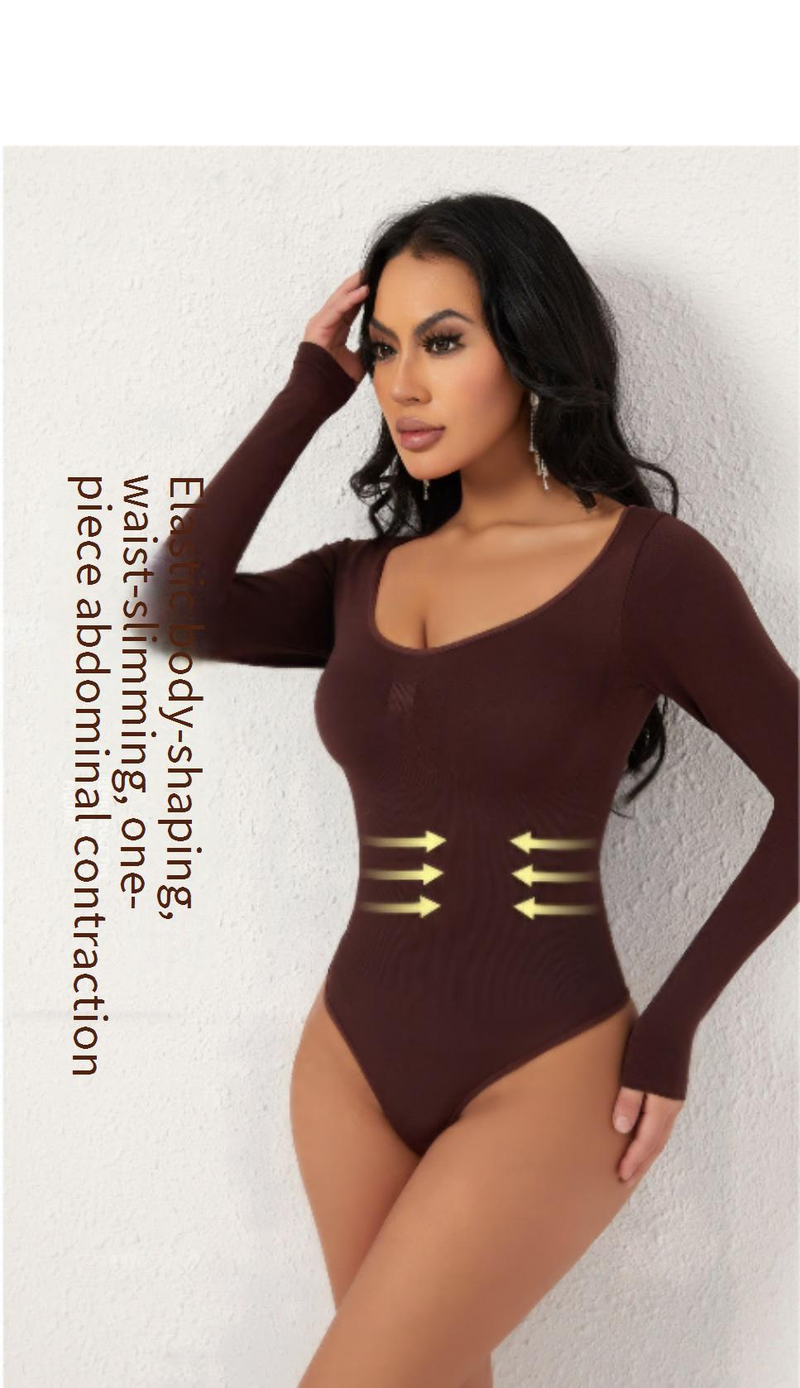 Seamless Shapewear Bodysuit For Women - Tummy Control Waist Trainer With Butt Lifting & Slimming Effect, Long Sleeve Slimming Underwear_voghion.com