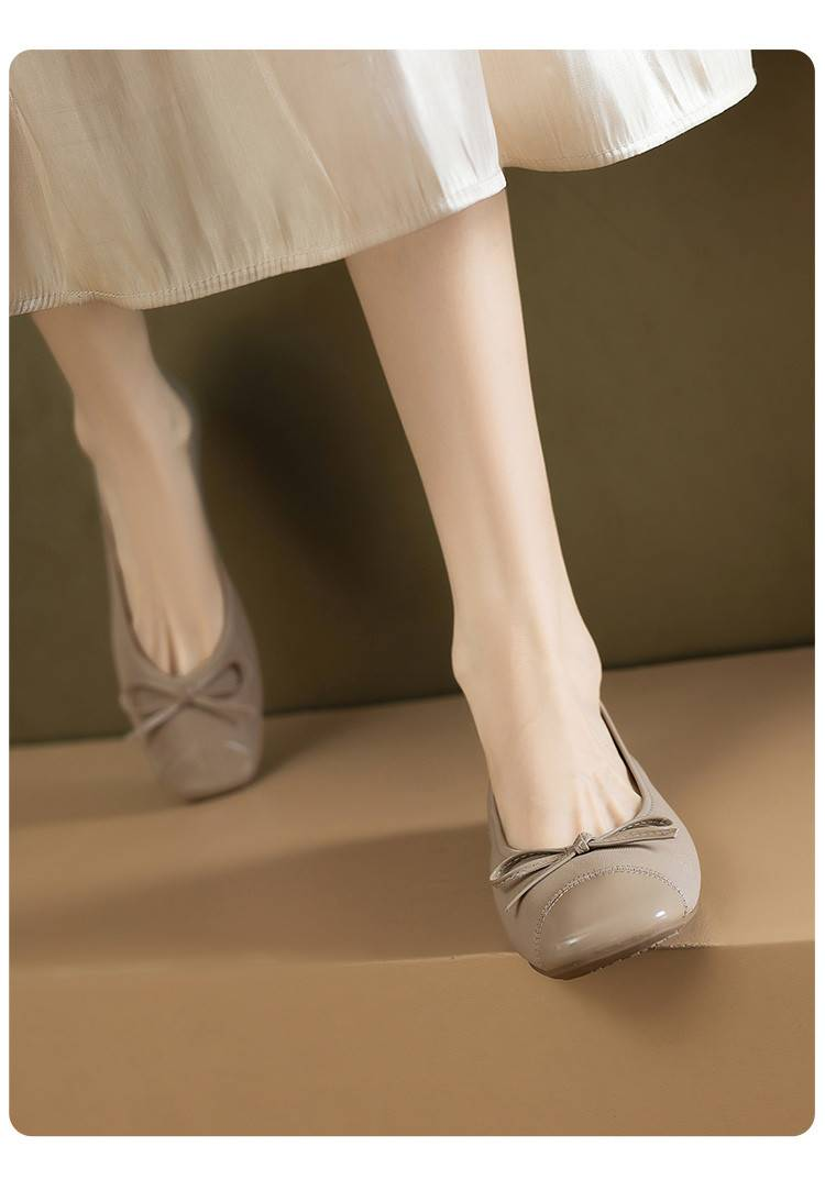 Cameido Women's Casual Shoes - Beige Leather Square Toe 1CM Height 0.5" Sole With Non-Slip Drip Coating_voghion.com