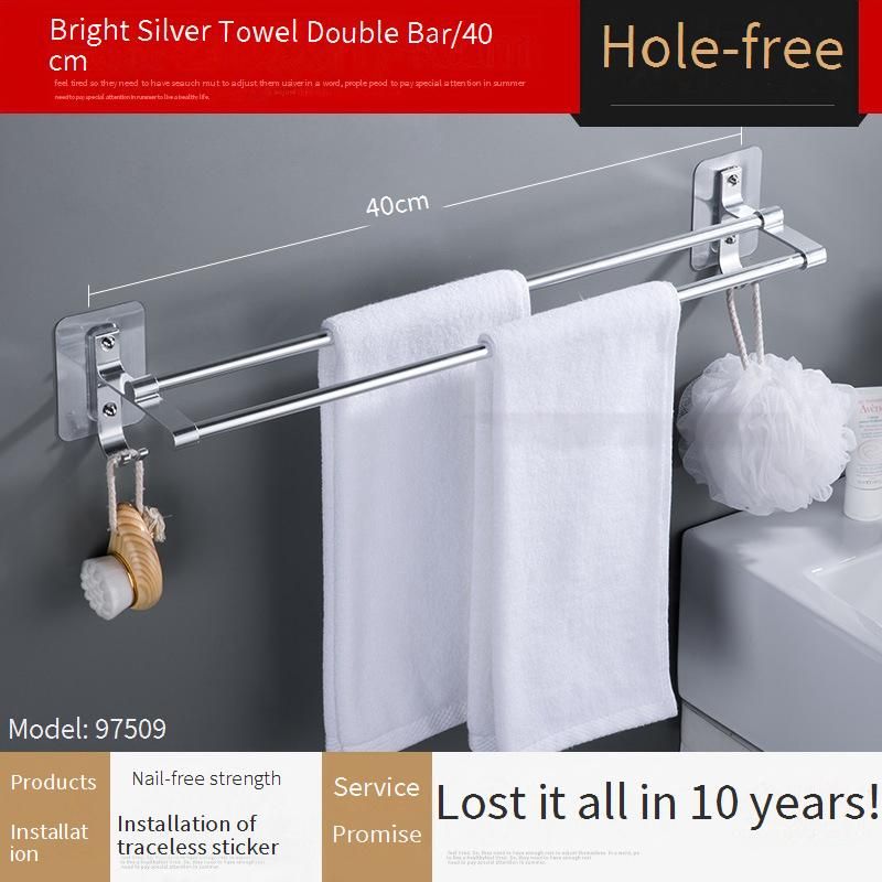 Space Aluminum No-Drill Bathroom Towel Rack With Hooks, Wall Mounted Shoe Shelf, Multi-Functional Bathroom Organizer_voghion.com