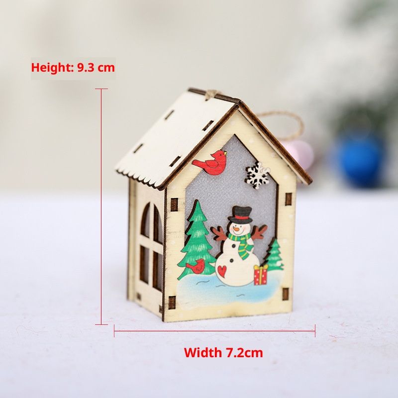 Handgefertigte Weihnachtsornamente aus Holz – Leuchtende, hohle Baum- und Hausdekoration mit Weihnachtsmann-, Rentier- und Schneemannmotiven –_voghion.com