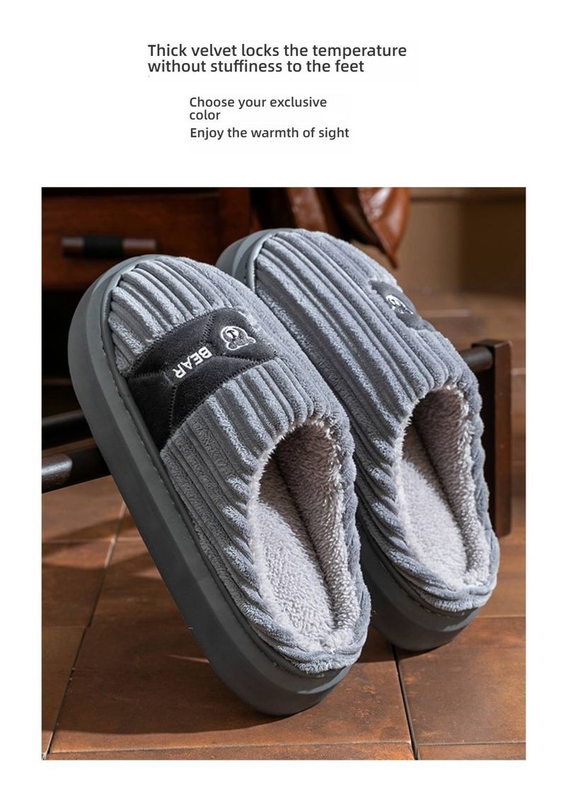 Plush Fleece-Lined Slippers For Women & Men, Non-Slip PVC Sole, Cozy Indoor/Outdoor House Shoes With Striped & Hexagon Stitching Designs_voghion.com