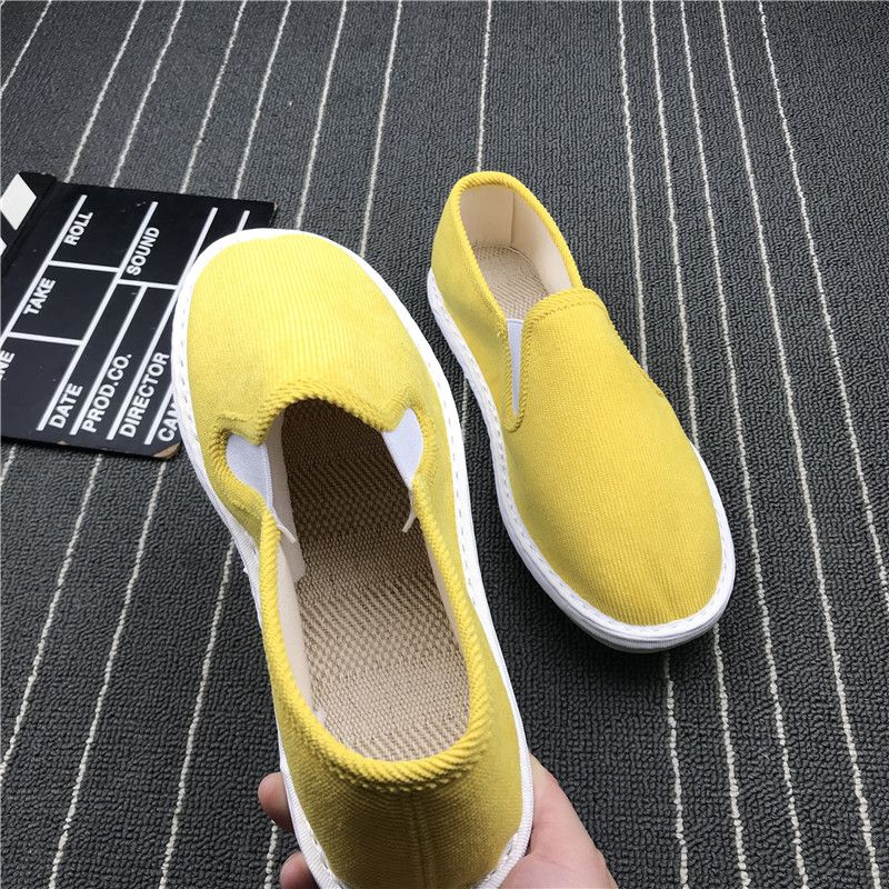 Ademende gele stoffen schoenen, casual instappers voor koppels_voghion.com