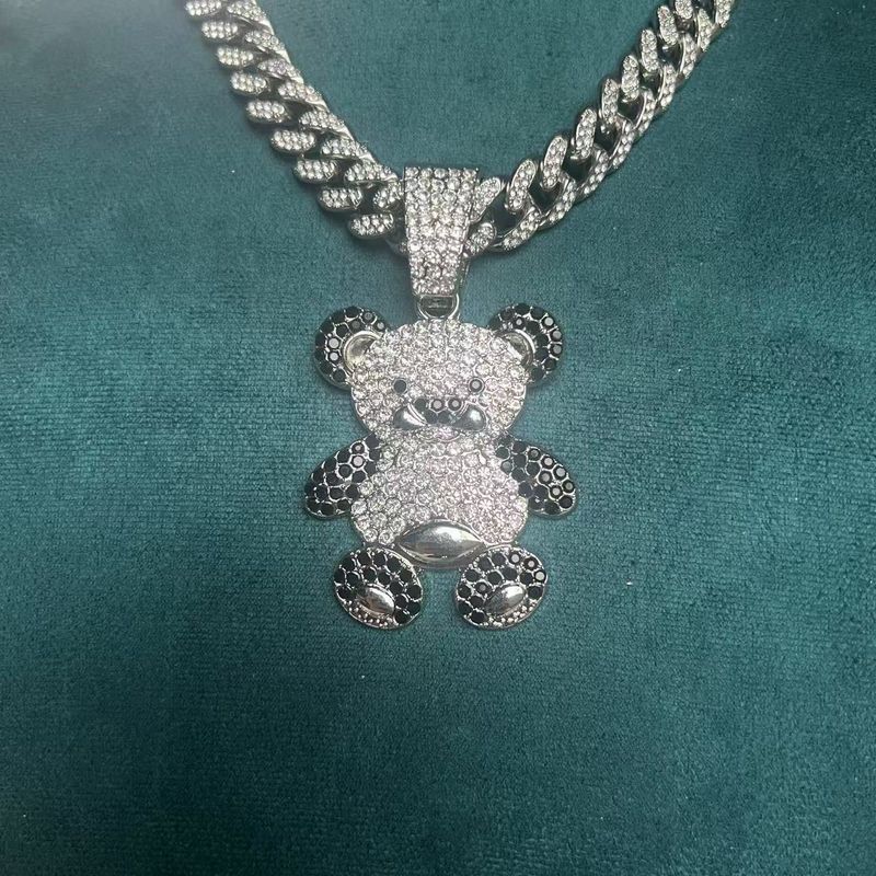 Legering Zirkoon Beer Dier Panda Hanger Glanzende Hip-Hop Sieraden Unisex Ketting_voghion.com
