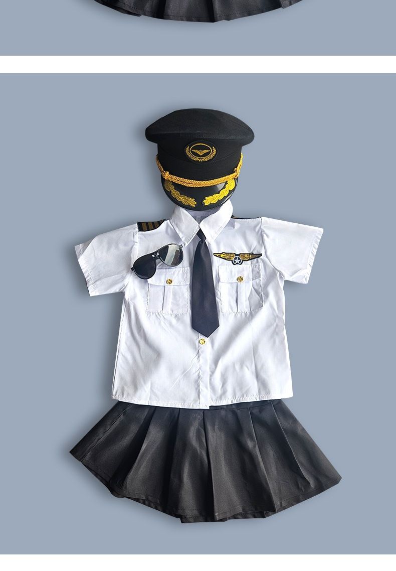 Kids’ Clothing Stewardess Uniforms Primary School Children Captain Pilot Performance Costumes_voghion.com