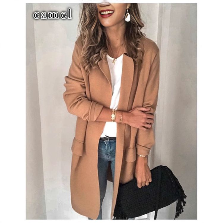 Blazer décontracté à manches longues et poches pour femme, nouvelle collection automne-hiver 2023_voghion.com