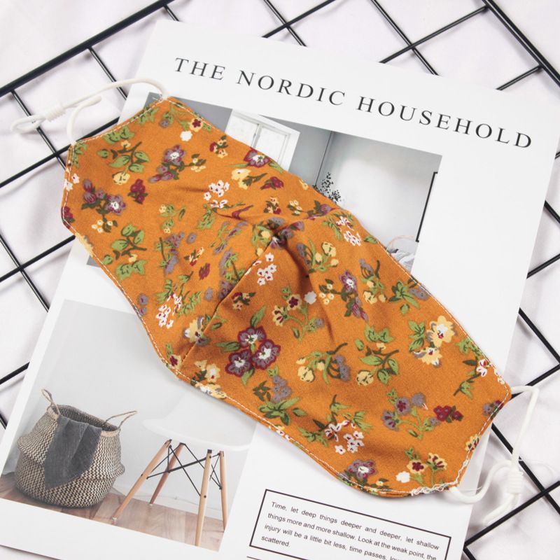 Klein vers bloemenpatroon Dubbellaags ademend verstelbaar stofmasker voor vrouwen_voghion.com