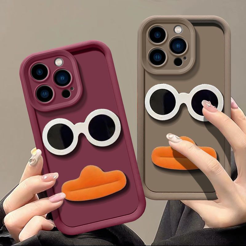 3D Funny Sunglasses Pouting Duck Phone Case For Samsung S25 S24 S23 S22 S21 S20 Note 20 FE Plus Ultra 4G 5G Soft Silicone Cover_voghion.com