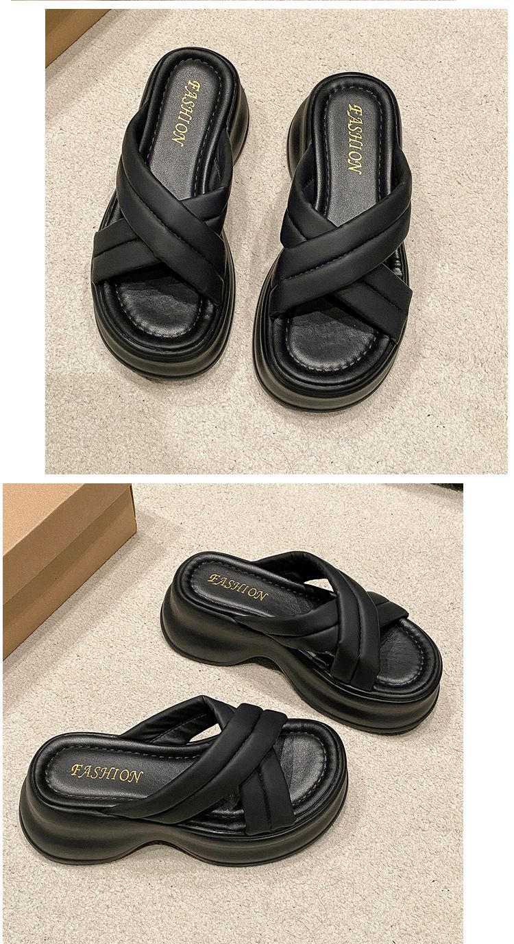 Thick-Soled Women, Trendy Summer New Style, One-Strap Platform Casual Slippers, Soft Sole Round-Toe Sandals For Women_voghion.com