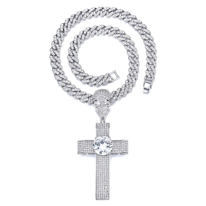 Collana con ciondolo a croce gotica per uomo e donna con strass, ciondolo a forma di teschio in stile hip hop vintage, pezzo audace da indossare tutti i giorni._voghion.com