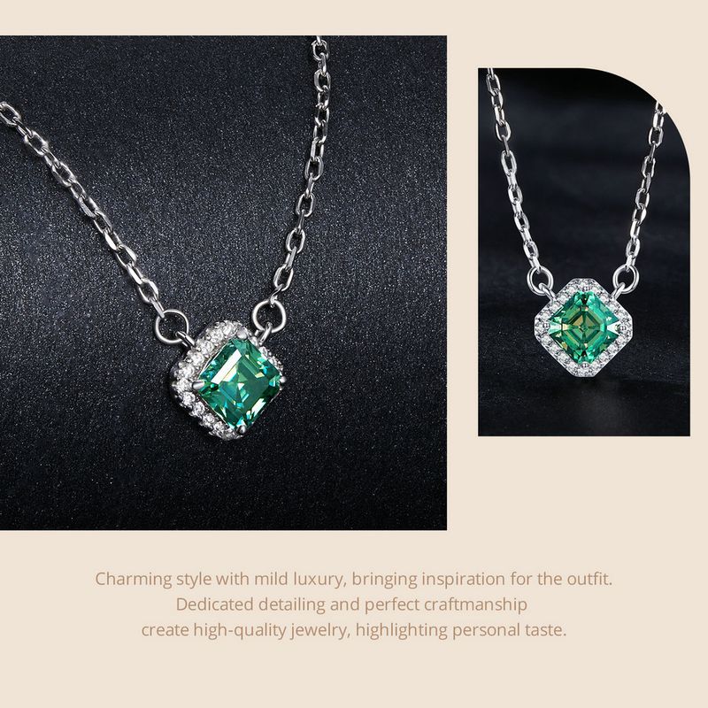 Pronta consegna BAMOER ciondolo in argento sterling con moissanite verde quadrato placcato in oro bianco VVS1 collana con diamanti da laboratorio per donna_voghion.com