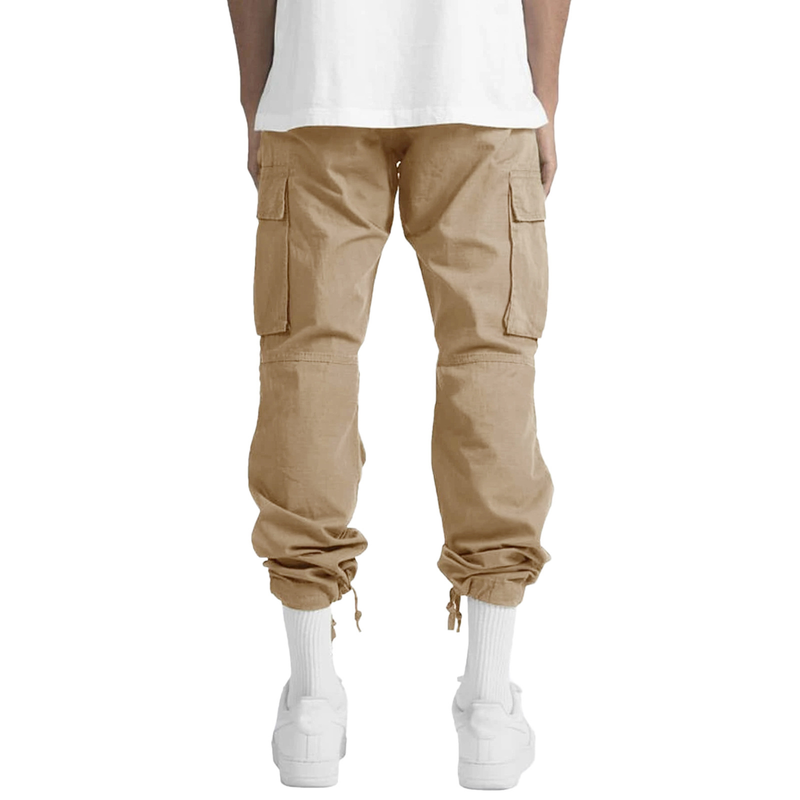 Calça cargo masculina amarrada com vários bolsos casual_voghion.com