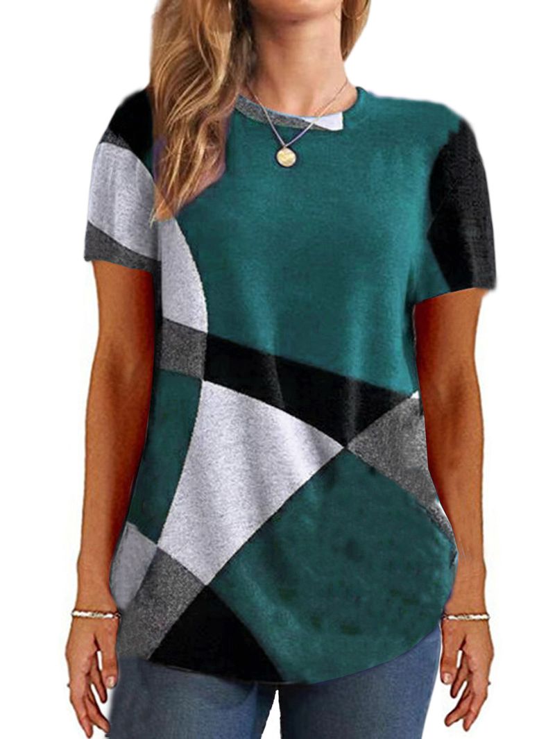 T-shirt ampia stampata a maniche lunghe con bottoni geometrici a contrasto_voghion.com