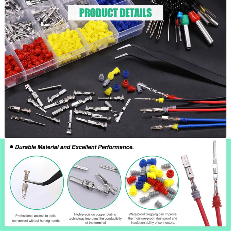 755Pcs Car Electrical Wire Kit 1/1.5/1.8/2.2/2.8/3.5mm 21Type Connector Pins Terminal Auto_voghion.com