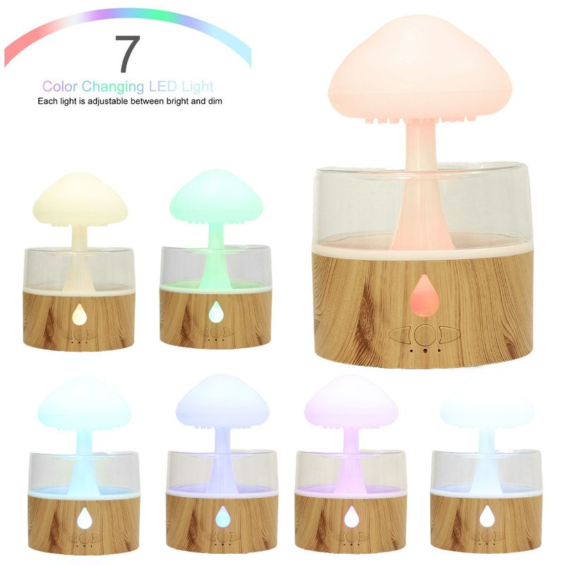 Cloud Rain Humidifier - Colorful Ultrasonic Mist Maker Mushroom Aromatherapy Machine With LED Mood Lighting_voghion.com
