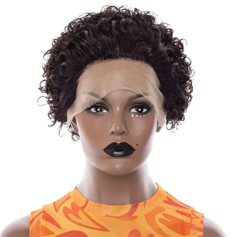 Pixie Cut Paryk Krøllet 13X1 Transparent Blonde Parykker Ægte Hår 180% Densitet Brasiliansk Paryk 100% Vandbølget Naturligt Hår Paryk Remy Hår_voghion.com