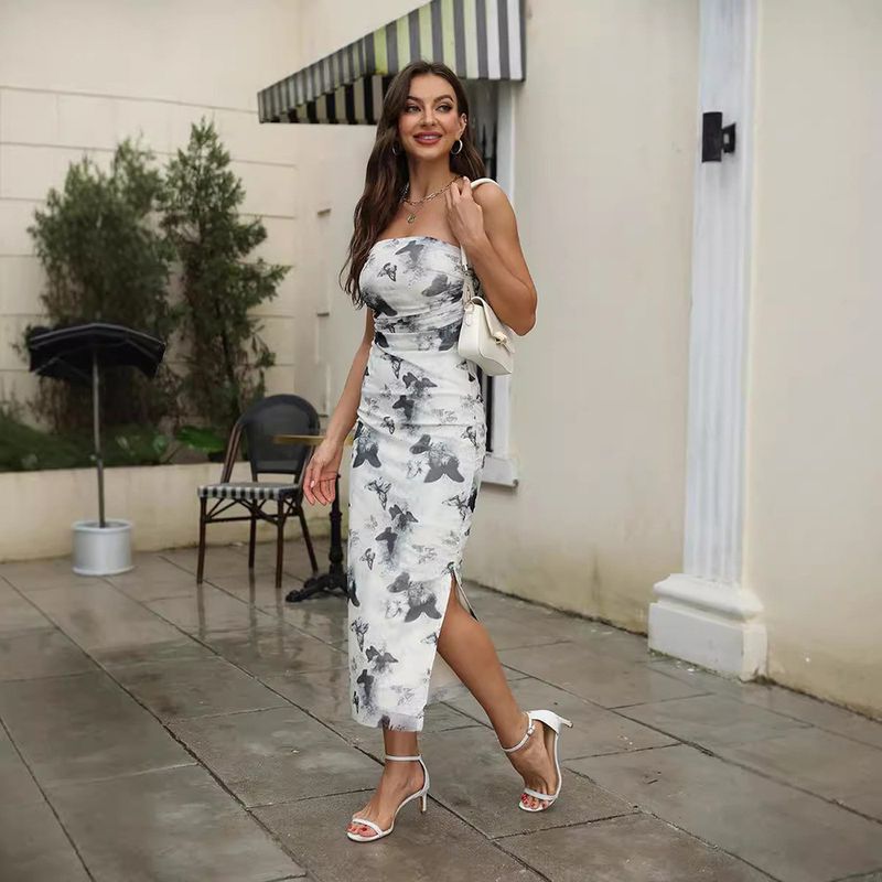 Frae Kleeder Fréijoer a Summer Nei Arrivée Mesh gedréckt Duebelschicht Sexy Side Slit Kleed_voghion.com