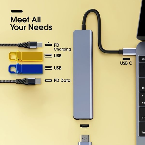 7-in-1 Port Aluminum Alloy USB Type-C Mini Hub Extension; Adapter Dongle With 4K HDMI Output For Laptop Notebook PC_voghion.com