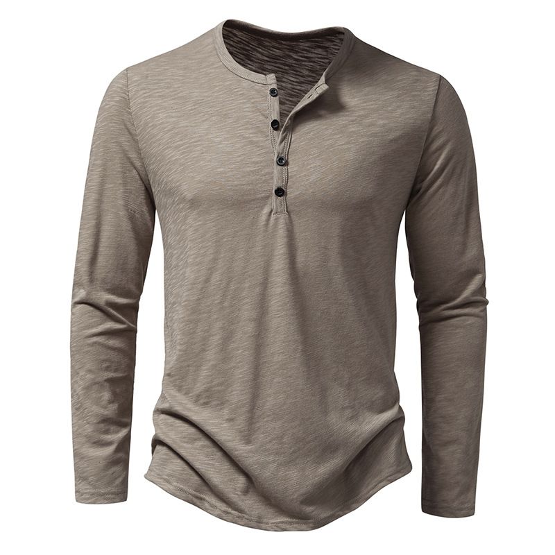 Unbeatable Quality Commuter Long Sleeved Door Collar Men's Fat Plus Size Thin Henry Neck T-shirt Pullover Bottom_voghion.com