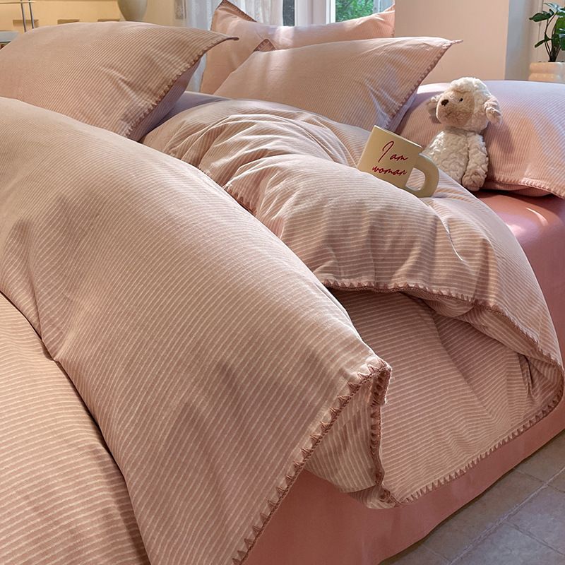 Set di biancheria da letto minimalista in puro cotone, copripiumino, lenzuola e gonna da letto, autunno/inverno 2025, nuovo e spesso_voghion.com