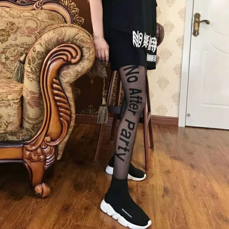 Chaussettes d'ananas coupées libres après la fête, anti-perte de poils, en soie noire avec lettre, bas en soie tendance pour femmes_voghion.com