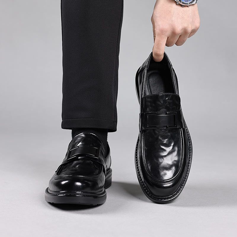 Neu Aus Echtem Leder Und Rindsleder, Herren Britischen Stil Mit Spitze Zehen Loafers, Schwarz Business Formale Casual Hochzeit_voghion.com