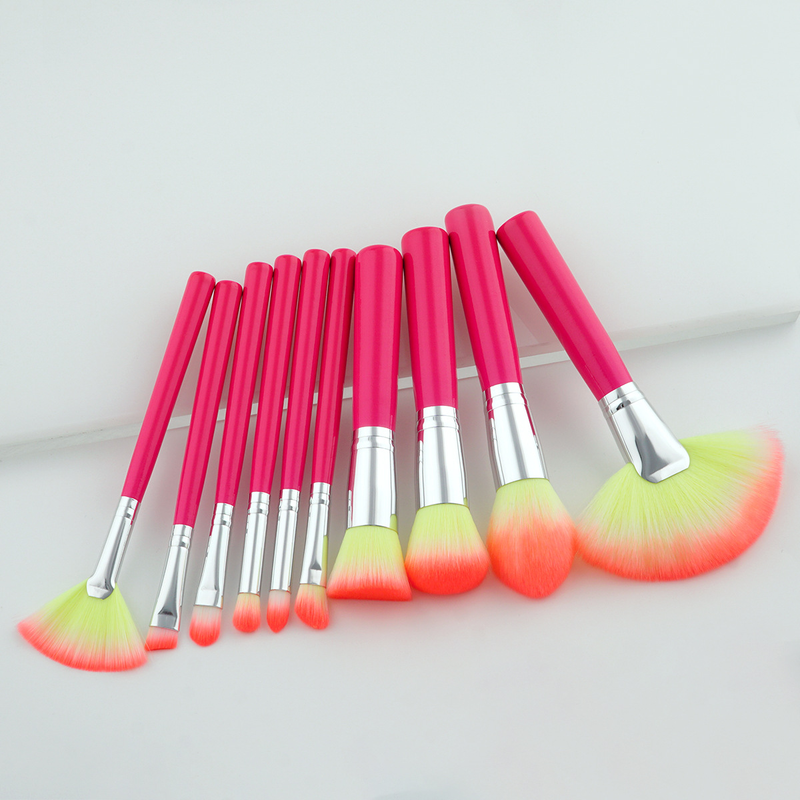 10 pcs makeup brushes, makeup tools, crackle pattern, colorful wooden handle, makeup brush set GUJHUI_voghion.com