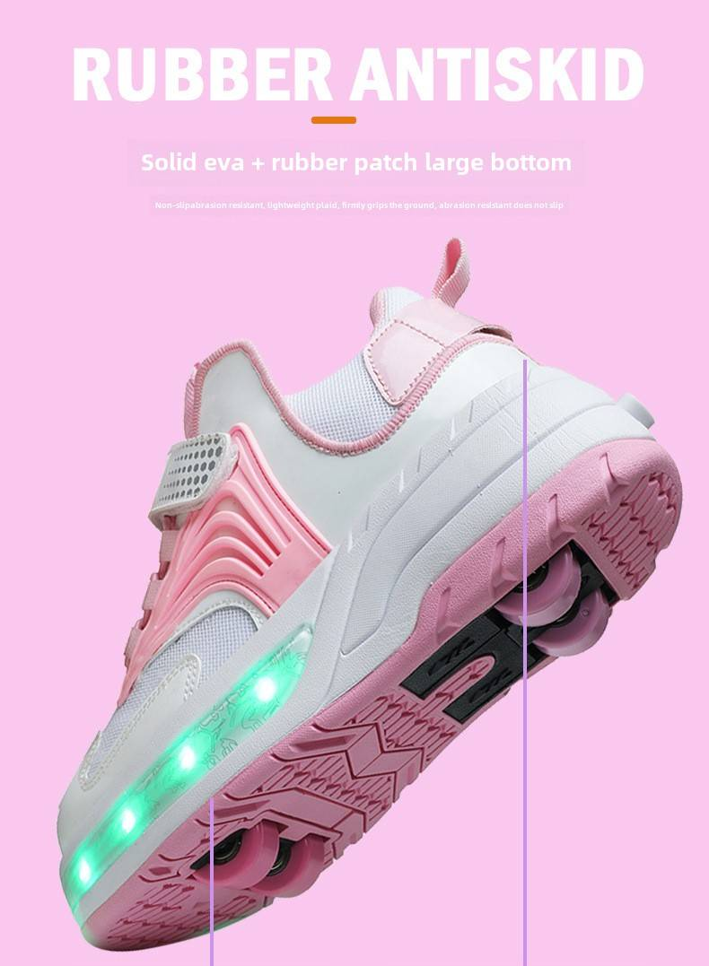 Children's runaway shoes Girls' automatic pulley sneakers Boys' children's mother and child with wheels sneakers Adult double-wheel deformation skates_voghion.com
