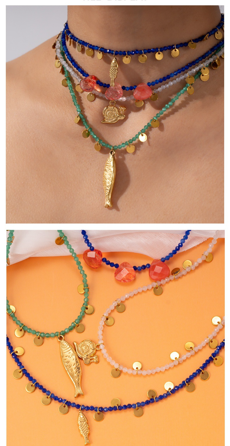 Fashion Personality Natural Stone Necklace With Stainless Steel Fish Pendant Exquisite Handmade Women's Necklace_voghion.com