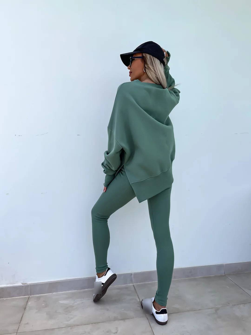 Abbigliamento da donna Autunno e inverno Tinta unita Maglione a maniche lunghe Giacca casual Tuta sportiva_voghion.com
