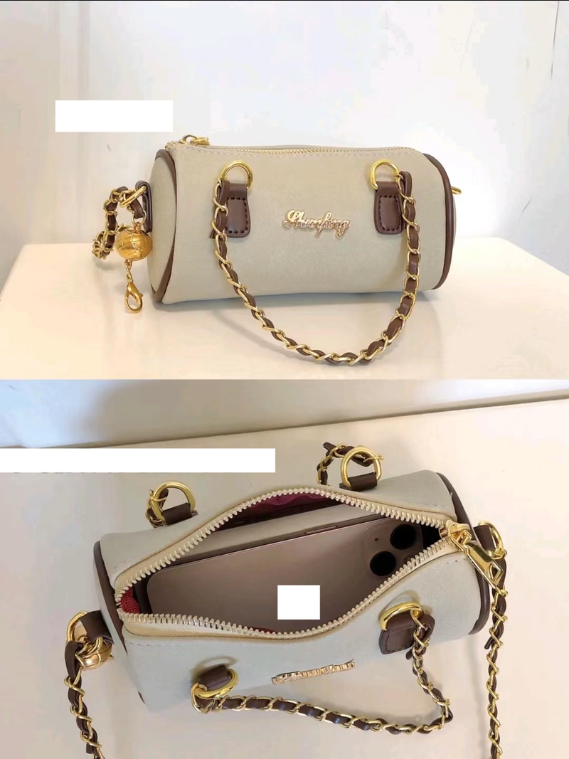 Damen-Beuteltasche, Vintage-Ketten-Zylindertasche, gefrostete Einkaufstasche, hochwertige, weiche Umhängetasche für Damen_voghion.com