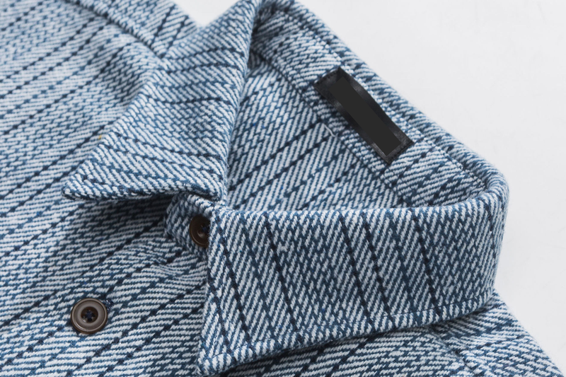 Herrenbekleidung Einfaches, trendiges, gewaschenes, gestreiftes Denim-Langarmhemd, lässige blaue Hemdjacke_voghion.com