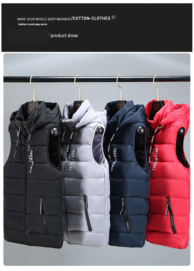 Men's Winter Hooded Padded Vest - Lightweight Quilted Jacket For Work & Casual Wear, Custom Logo Printing (Black, Grey, Red, Navy Blue)_voghion.com