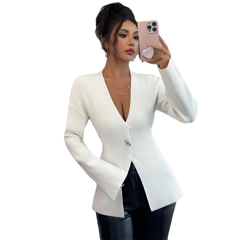 Elegante canotta in maglia con scollo a V – Cardigan a coste a maniche lunghe (S-XL, misto rayon traspirante, capo essenziale dall'ufficio al bar)_voghion.com