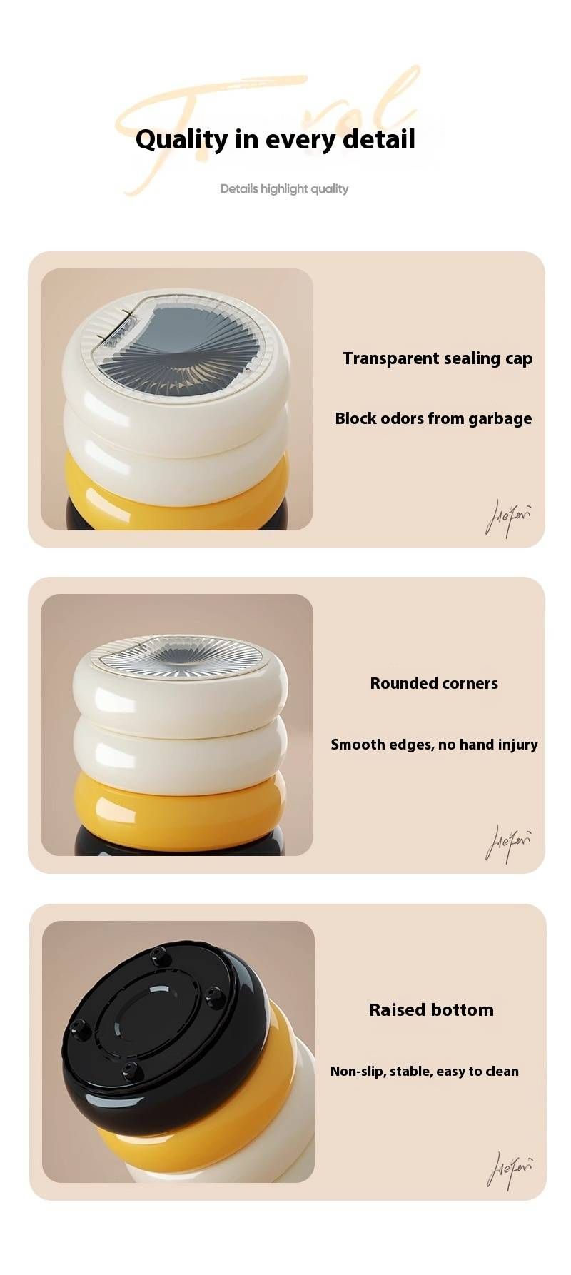 Modern Foot Pedal Trash Can – 12L Odor-Proof Kitchen & Home Waste Bin (Cream/Ice Cream Color, With/without Lid & Wheels)_voghion.com