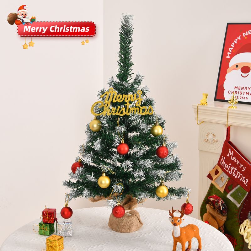 Mini sapin de Noël artificiel de 61 cm, avec sommet enneigé, décorations et base en tissu, pour table, bureau, véranda, magasin, décoration de Noël, vert_voghion.com