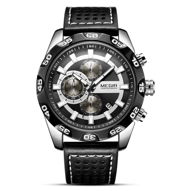 Men's Multifunction Chronograph Watch – 47mm Sporty Quartz Watch With Date, Luminous Hands & Genuine Leather Strap (Gold/Black/White Options)_voghion.com