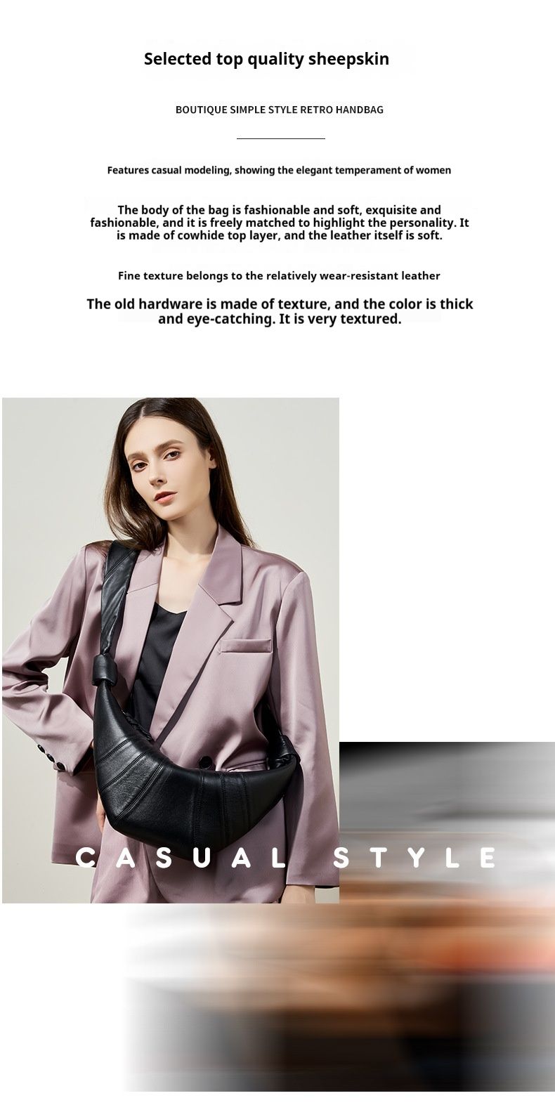 Minimalistischer Oberschicht-Lammfell-Diagonalkreuz-Kuhhorn-Dutt aus echtem Leder mit Lazy Feeling für Damen_voghion.com