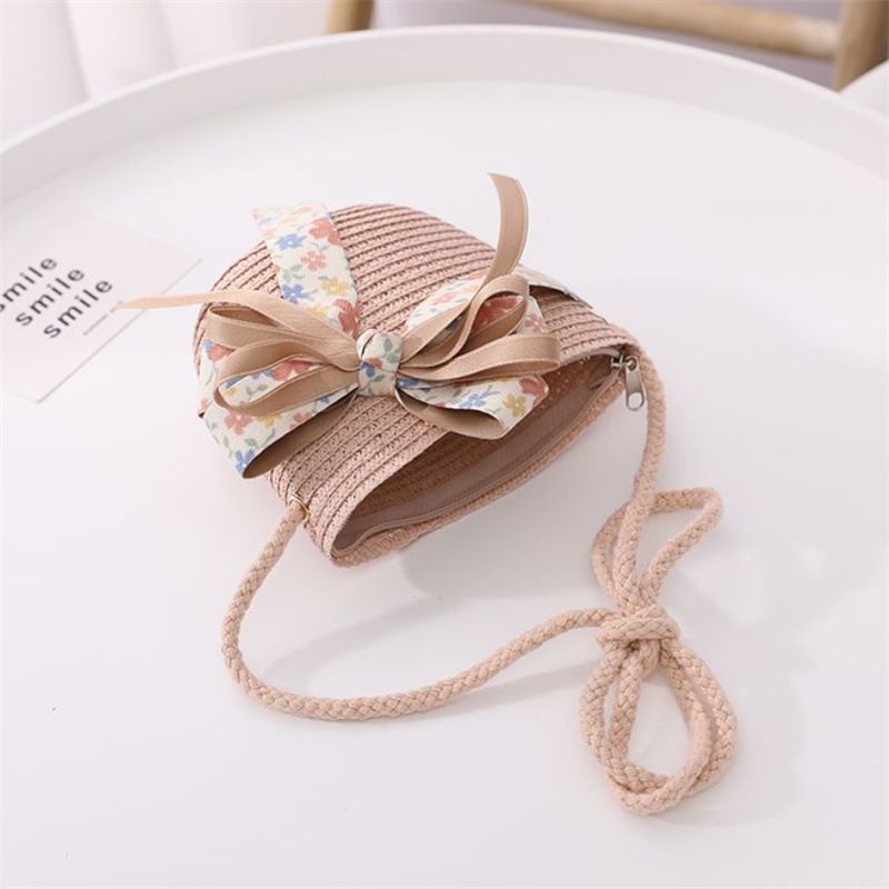 Cappelli di paglia da pescatore pieghevoli da spiaggia per bambini, protezione solare estiva da donna e set di borse_voghion.com