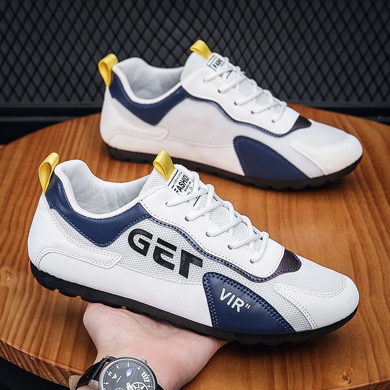 Tênis masculino casual esportivo, novo, respirável, de lona, versátil, branco, para primavera_voghion.com