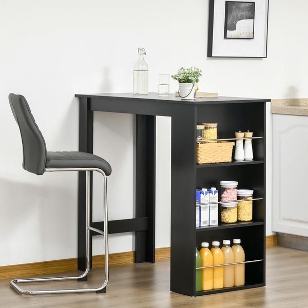 HOMCOM Modern Bar Table Counter Height Dining Table With 3 Storage Shelves For Kitchen, Dining Room, Living Room, Black_voghion.com