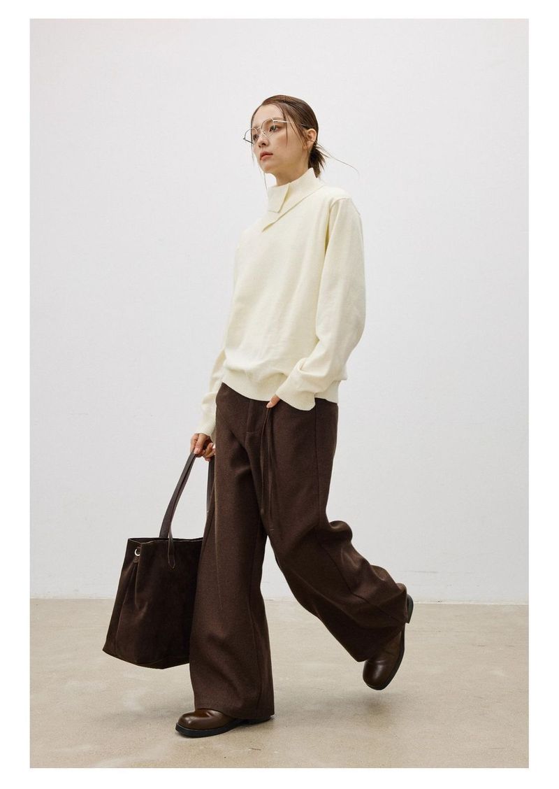 Maglione dolcevita in maglia unisex a maniche lunghe con collo alto irregolare in lana calda 25AW_voghion.com