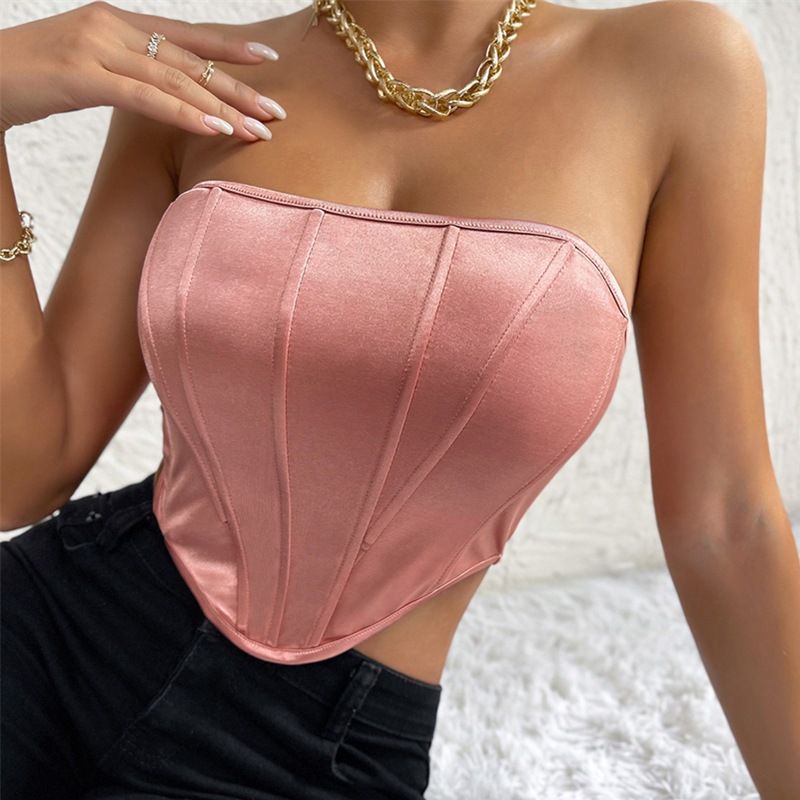Top a corsetto slim fit con design a spina di pesce bianco per donna, senza maniche, stile street Y2K, canotta interna, top corto sexy alla moda_voghion.com