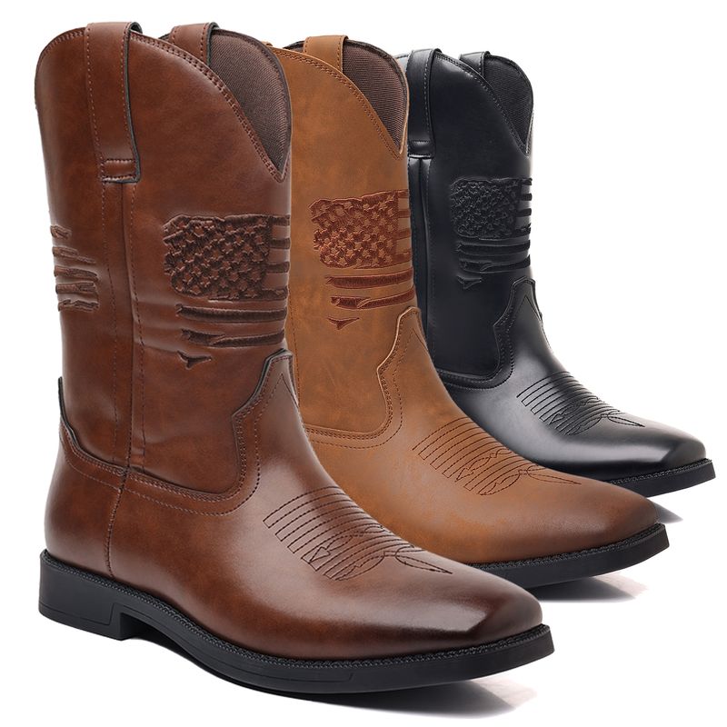 Pantofi olimpici noi și ghete western clasice brodate cu elemente de steag stelar lungi 8702 de cowboy_voghion.com