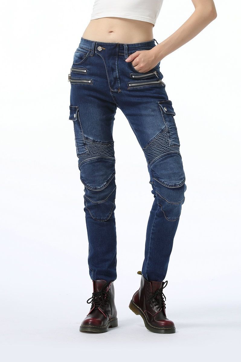 Jeans elasticizzati da motociclista da donna - Pantaloni da motociclista per tutte le stagioni con protezione per le ginocchia, denim ad alta elasticità per la guida fuoristrada e in città (nero/blu/verde)_voghion.com