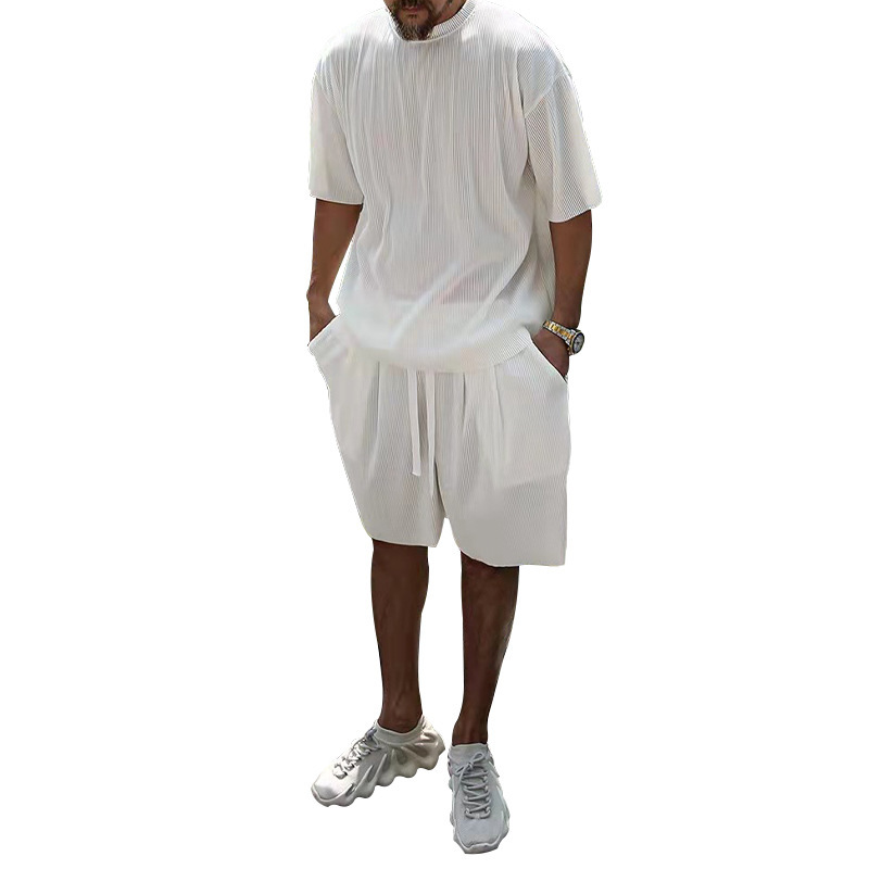 Herrenbekleidung Sommer Herren große Größe lockerer Anzug Kurzarm Shorts einfarbig Freizeitanzug Herren_voghion.com