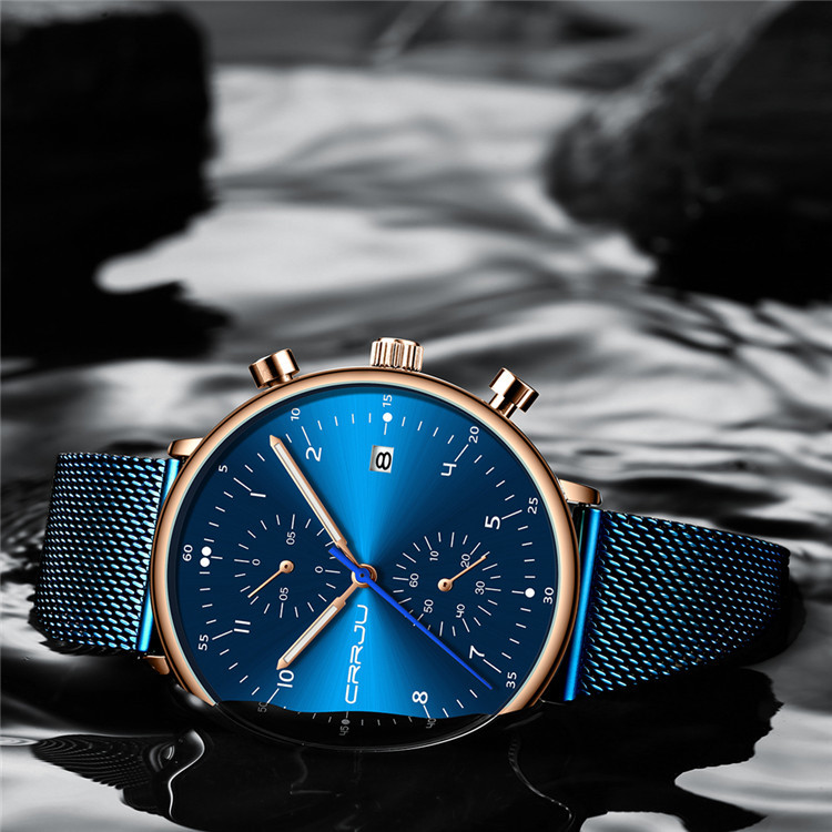 CRRJU/Kajun 2278 New Men's Sports Fashion Multifunctional Six-Hand Mesh Strap Business Watch_voghion.com