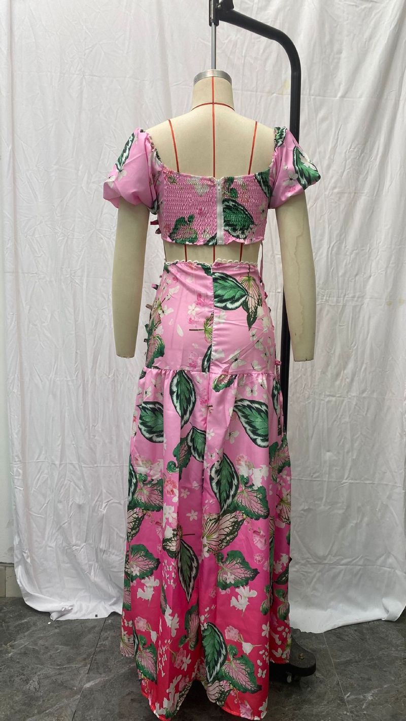 Vêtements pour femmes, mode décontractée, polyvalent, imprimé dégradé de feuilles, costume deux pièces_voghion.com