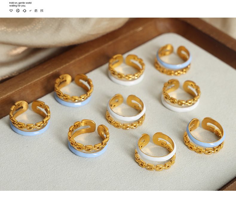 Anello di design di nicchia di alta gamma, in acciaio al titanio, placcato in oro, con catena, anello aperto a doppio strato e smalto, gioiello da donna_voghion.com