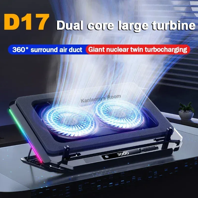 17 Gaming Cooling Pad für 15-21'' Laptop Kühler Sand W/RGB Licht 2 Fans 5 Winkel einstellbar LED Bildschirm Laptop_voghion.com
